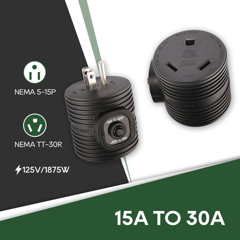 Load image into Gallery viewer, 30 Amp Overload Protector Adapter 5-15P to TT-30R - RVGUARD
