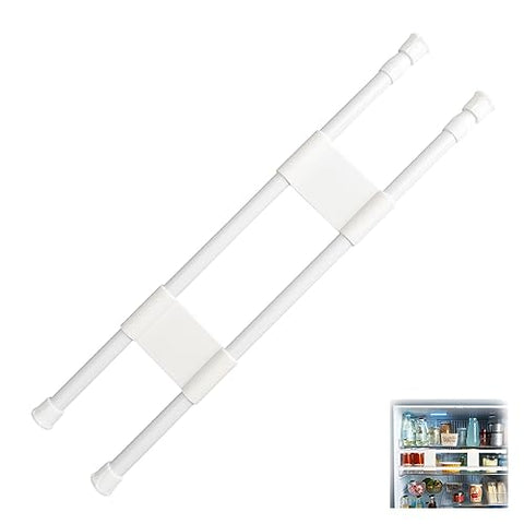 RVGUARD Double RV Refrigerator Bar Adjustable Fridge Tension Rod Holds Food and Drinks in Place Extends Between 16" and 28" for Camper Refrigerator, Kitchen, Cupboard, Bookshelf（1Set）