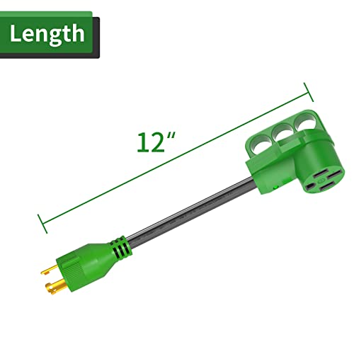 Load image into Gallery viewer, RVGUARD 3 Prong 30 Amp to 50 Amp RV Generator Adapter Cord 12 Inch, STW 10/3, L5-30P Locking Male Plug to 14-50R Female with LED Power Indicator, Green
