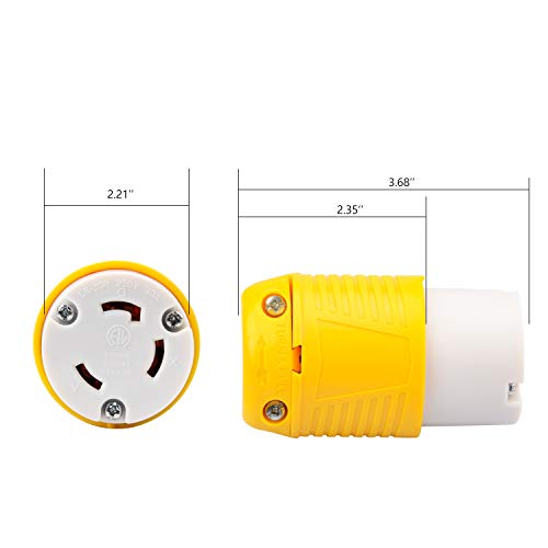 RVGUARD Industrial Grade 30 Amp 250V NEMA L6-30R, 2P, 3W Locking Female Connector, Grounding 7500 Watts Generator Rating ETL