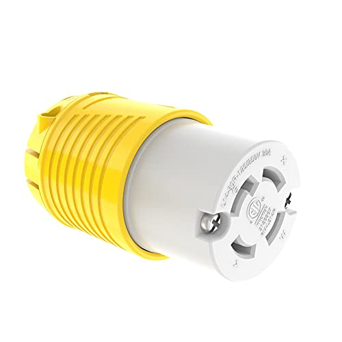 RVGUARD NEMA L14-30R Generator Female Connector, 30 Amp AC 125V/250V,3 Pole-4 Wire,Twist Locking,Yellow White,Copper Pins,7500 Watt ETL