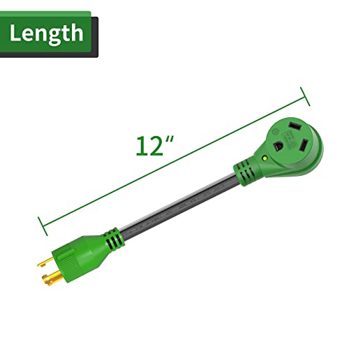 Load image into Gallery viewer, RVGUARD 3 Prong 30 Amp to 30 Amp RV Generator Adapter Cord 12 Inch STW 10/3, L5-30P Locking Male Plug to TT-30R Female with LED Power Indicator, Green
