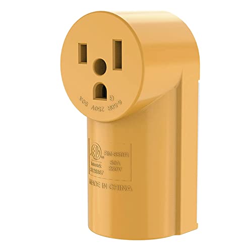 RVGUARD 50 Amp NEMA 6-50R Surface Mount Receptacle, 125/250 Volt Power Outlet, Yellow, ETL Listed