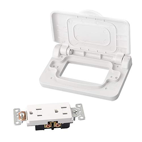 RVGUARD RV Spring-Loaded Weatherproof Receptacle Cover in White (Receptacle Included)