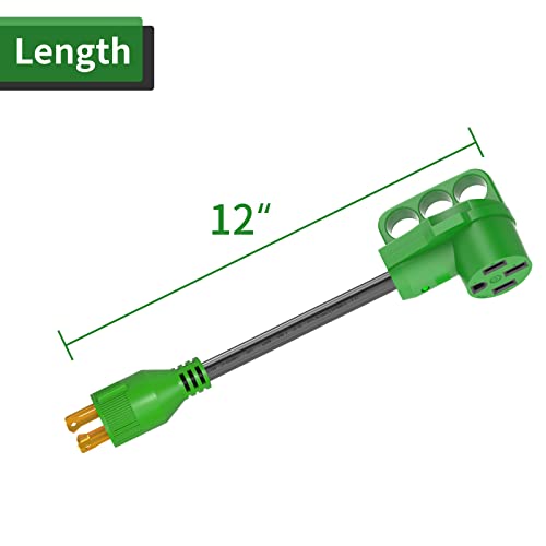 Load image into Gallery viewer, RVGUARD 4 Prong 30 Amp to 50 Amp RV Generator Adapter Cord 12 Inch STW, L14-30P Locking Male Plug to 14-50R Female with LED Power Indicator, Green
