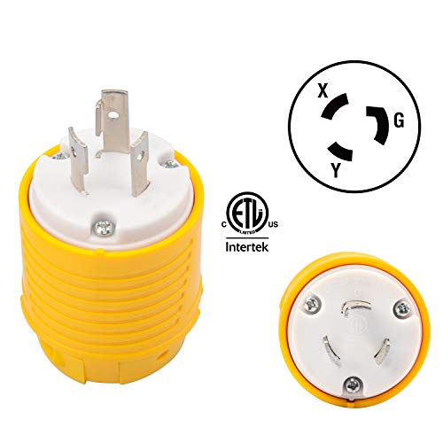 RVGUARD Industrial Grade 20 Amp 250V NEMA L6-20P, 2P, 3W Locking Male Plug Connector, Grounding 5000 Watts Generator Rating ETL