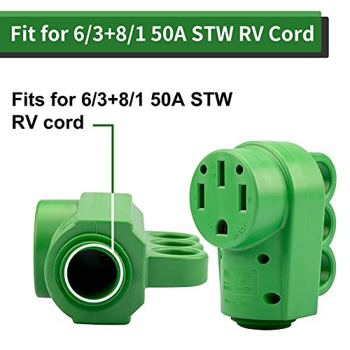 Load image into Gallery viewer, RVGUARD NEMA 14-50R RV Replacement Female Plug, 125/250V 50 Amp with Disconnect Handle, Green
