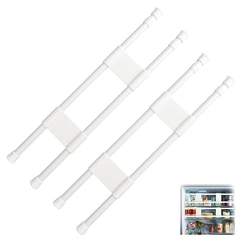 RVGUARD Double RV Refrigerator Bar Adjustable Fridge Tension Rod Holds Food and Drinks in Place Extends Between 16" and 28" for Camper Refrigerator, Kitchen, Cupboard, Bookshelf（2Sets）