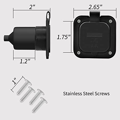 RVGUARD NEMA 5-15, Black 15 Amp Flanged Inlet 125V, Shore Power Inlet Receptacle with Waterproof Cover, 2 Pole 3-Wire, Straight Blade（Black ETL Approved)