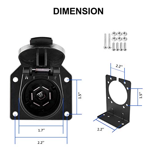 RVGUARD 4 Flat to 7 Way Blade Trailer Adapter Electrical Connector with Connector Socket Mounting Bracket for RV, Truck, Car