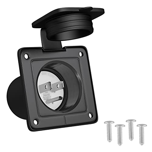 Load image into Gallery viewer, RVGUARD NEMA 5-15, Black 15 Amp Flanged Inlet 125V, Shore Power Inlet Receptacle with Waterproof Cover, 2 Pole 3-Wire, Straight Blade（Black ETL Approved)
