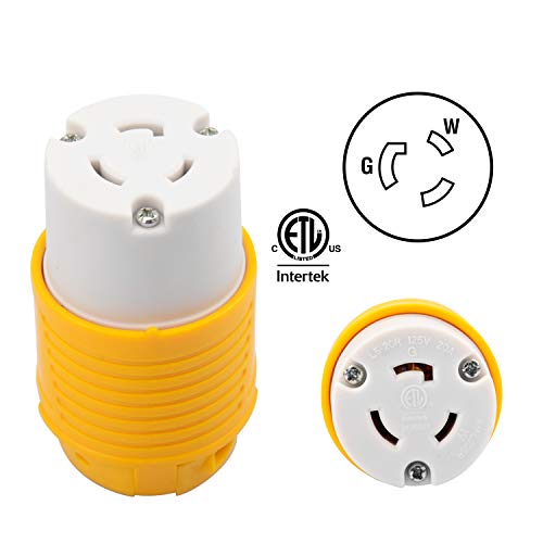 Load image into Gallery viewer, RVGUARD Industrial Grade 20 Amp 125V Locking Plug, NEMA L5-20R, 2P, 3W Locking Male Plug Connector, Grounding 2500 Watts, ETL Listed
