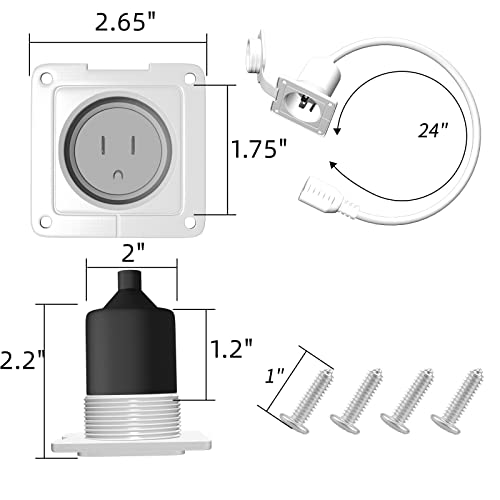 Load image into Gallery viewer, RVGUARD 15 Amp 125V AC Power Inlet Port Plug with Integrated 24&quot; Extension Cord, NEMA 5-15 Flanged Inlet, Compatible with Waterproof Front &amp; Back Covers(White ETL Approved)
