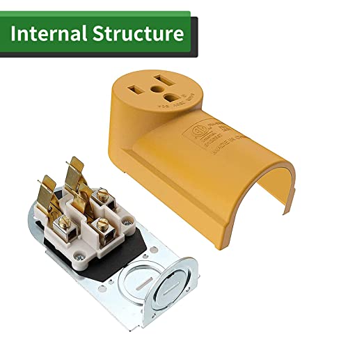 RVGUARD 50 Amp NEMA 6-50R Surface Mount Receptacle, 125/250 Volt Power Outlet, Yellow, ETL Listed