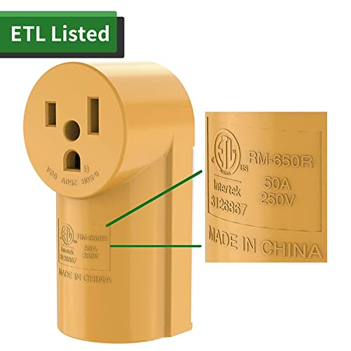 Load image into Gallery viewer, RVGUARD 50 Amp NEMA 6-50R Surface Mount Receptacle, 125/250 Volt Power Outlet, Yellow, ETL Listed
