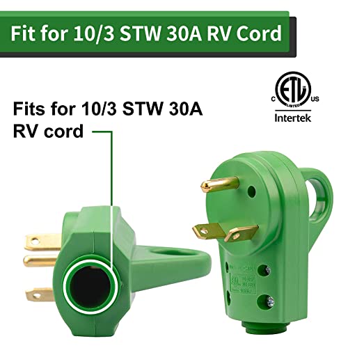 Load image into Gallery viewer, RVGUARD NEMA TT-30P RV Replacement Male Plug 125V 30 Amp with Disconnect Handle, Green
