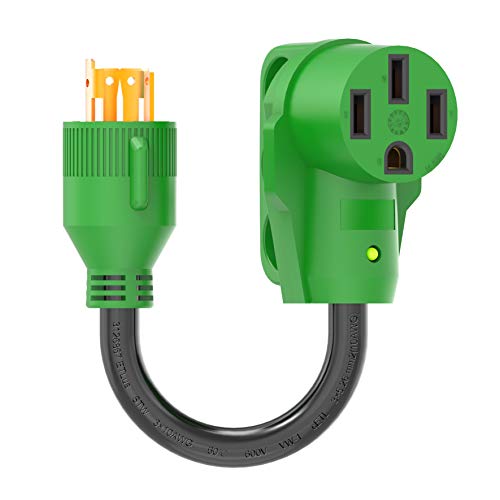 Load image into Gallery viewer, RVGUARD 4 Prong 30 Amp to 50 Amp RV Generator Adapter Cord 12 Inch STW, L14-30P Locking Male Plug to 14-50R Female with LED Power Indicator, Green
