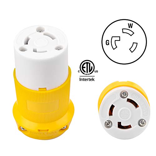 Load image into Gallery viewer, RVGUARD Industrial Grade 30 Amp 125V Locking Plug, NEMA L5-30R, 2P, 3W Locking Female Plug Connector, Grounding 3750 Watts Generator Rating ETL
