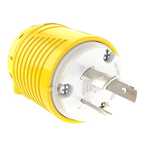 RVGUARD Industrial Grade 20 Amp 250V NEMA L6-20P, 2P, 3W Locking Male Plug Connector, Grounding 5000 Watts Generator Rating ETL