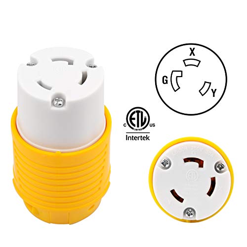 RVGUARD Industrial Grade 30 Amp 250V NEMA L6-30R, 2P, 3W Locking Female Connector, Grounding 7500 Watts Generator Rating ETL