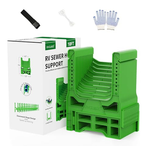 RVGUARD 10 FT RV Sewer Hose Support, with Adjustable Accordion Style for Dumping Fastly and Thoroughly, with Working Gloves, Elastic Anchor Bands and a Convenient Carry Strap