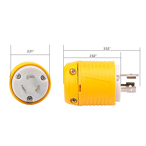 RVGUARD Industrial Grade 20 Amp 250V NEMA L6-20P, 2P, 3W Locking Male Plug Connector, Grounding 5000 Watts Generator Rating ETL