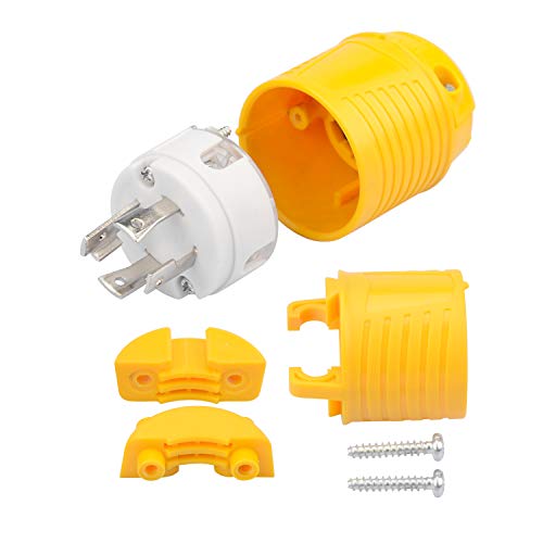 RVGUARD NEMA L14-30P Generator Plug Connector, 30 Amp AC 125V/250V,3 Pole-4 Wire,Twist Locking,Yellow White,Copper Pins,7500 Watt ETL