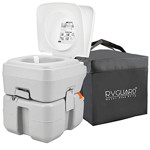 RVGUARD Portable Toilet, Portable Outdoor Camping and Traveling Toilet, 5.3 Gallon Waste Tank with Level Indicator, Come with Carry Bag and Wash Sprayer, for Camping, RV, Yacht and Truck Driver Use