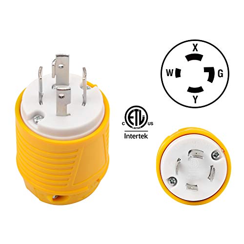 Load image into Gallery viewer, RVGUARD NEMA L14-30P Generator Plug Connector, 30 Amp AC 125V/250V,3 Pole-4 Wire,Twist Locking,Yellow White,Copper Pins,7500 Watt ETL
