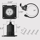 RVGUARD 15 Amp 125V AC Power Inlet Port Plug with Integrated 24" Extension Cord, NEMA 5-15 Flanged Inlet, Compatible with Waterproof Front & Back Covers(Black ETL Approved)