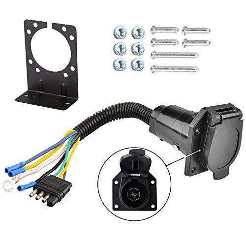 Load image into Gallery viewer, RVGUARD 4 Flat to 7 Way Blade Trailer Adapter Electrical Connector with Connector Socket Mounting Bracket for RV, Truck, Car
