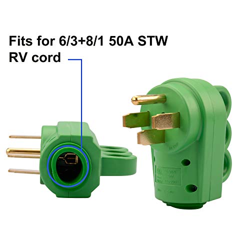 Load image into Gallery viewer, RVGUARD NEMA 14-50P RV Replacement Male Plug, 125/250V 50 Amp with Disconnect Handle, Green
