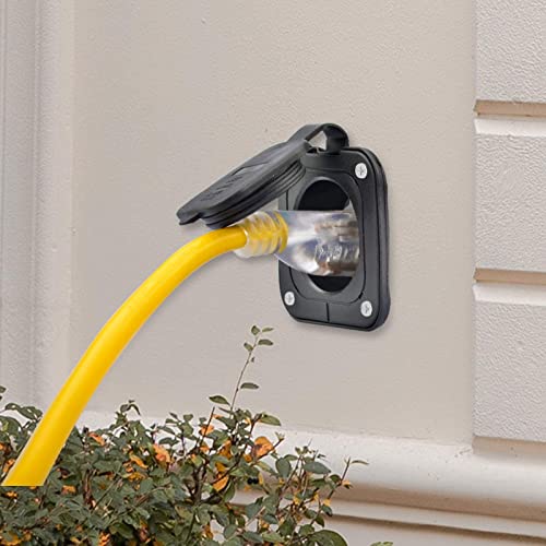 Load image into Gallery viewer, RVGUARD 15 Amp 125V AC Power Inlet Port Plug with Integrated 24&quot; Extension Cord, NEMA 5-15 Flanged Inlet, Compatible with Waterproof Front &amp; Back Covers(Black ETL Approved)
