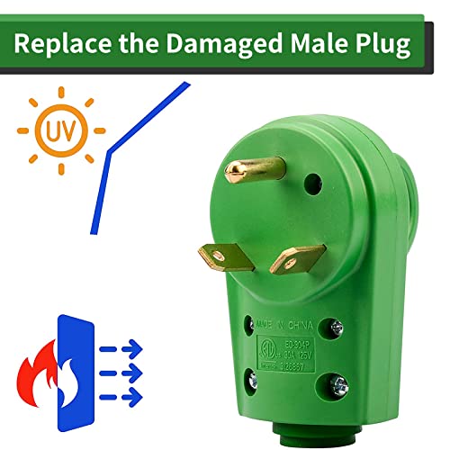 Load image into Gallery viewer, RVGUARD NEMA TT-30P RV Replacement Male Plug 125V 30 Amp with Disconnect Handle, Green
