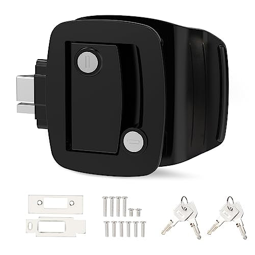 RVGUARD RV Door Latch, Entry Door Lock for Trailer and Camper with Paddle Deadbolt, Zinc Alloy Lock Replacement Kit 4 Keys, Black