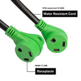 RVGUARD RV Y Adapter Cord 50 Amp 14-50P Male Plug to Two 30 Amp TT-30R Female with Disconnect Handle, Green