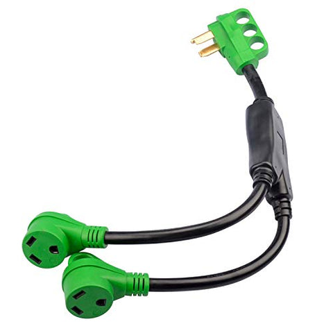 RVGUARD RV Y Adapter Cord 50 Amp 14-50P Male Plug to Two 30 Amp TT-30R Female with Disconnect Handle, Green