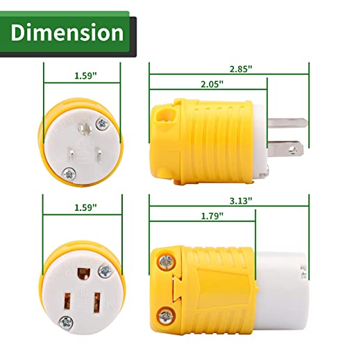 RVGUARD Extension Cord Ends Male and Female Plug, 15 Amp 125 Volt Heavy Duty Replacement Plug & Connector Set, Straight Blade Plug Grounding Type/ETL Listed (6 Set)