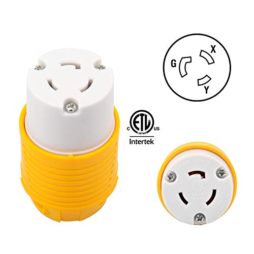 RVGUARD Industrial Grade 20 Amp 250V NEMA L6-20R, 2P, 3W Locking Female Connector, Grounding 5000 Watts Generator Rating ETL