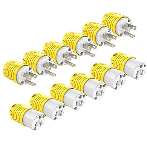 RVGUARD Extension Cord Ends Male and Female Plug, 15 Amp 125 Volt Heavy Duty Replacement Plug & Connector Set, Straight Blade Plug Grounding Type/ETL Listed (6 Set)