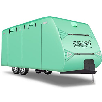RVGUARD Travel Trailer Cover, 500D Oxford Cover fits for 30' - 33' RV, Upgrade UV Resistant Oxford Fabric, Quick Side Door Access, Come with Maintenance Accessory and Storage Bag