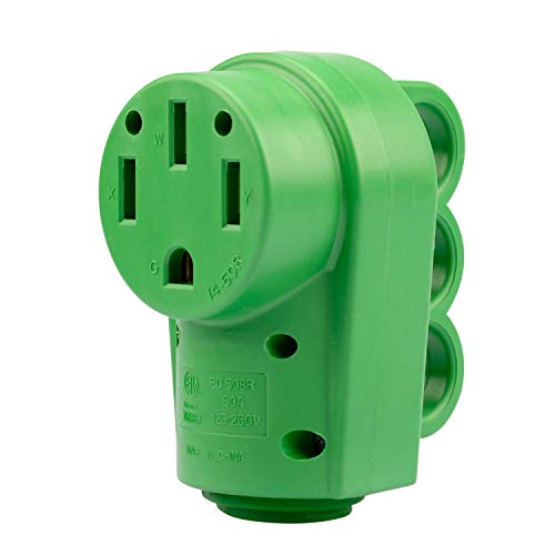 Load image into Gallery viewer, RVGUARD NEMA 14-50R RV Replacement Female Plug, 125/250V 50 Amp with Disconnect Handle, Green
