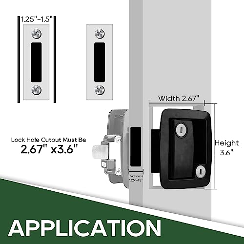 RVGUARD RV Door Latch, Entry Door Lock for Trailer and Camper with Paddle Deadbolt, Zinc Alloy Lock Replacement Kit 4 Keys, Black