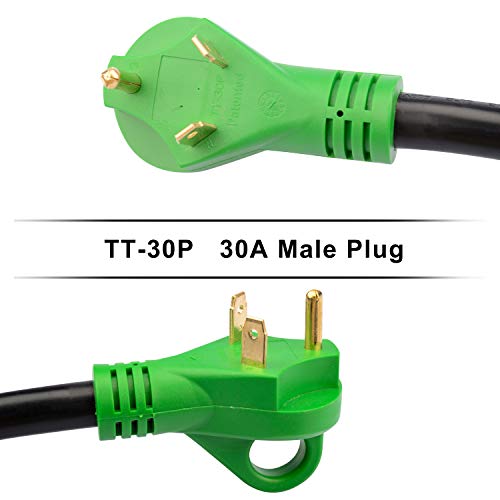 Load image into Gallery viewer, RVGUARD RV Y Adapter Cord with Handle 30 Amp TT-30 Male Plug to Two 30 Amp TT-30 Female, Green
