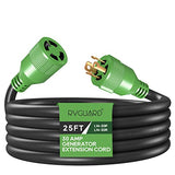 RVGUARD 4 Prong 30 Amp 25 Foot Generator Extension Cord, NEMA L14-30P/L14-30R, 125/250V Up to 7500W 10 Gauge SJTW Generator Cord with Cord Organizer, ETL Listed