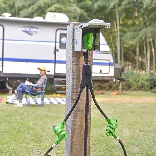 RVGUARD RV Y Adapter Cord 50 Amp 14-50P Male Plug to Two 30 Amp TT-30R Female with Disconnect Handle, Green