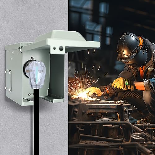 50 Amp 250 Volt 6-50R EV/Welding Power Outlet Box, Enclosed Lockable Weatherproof Outdoor Electrical Panel