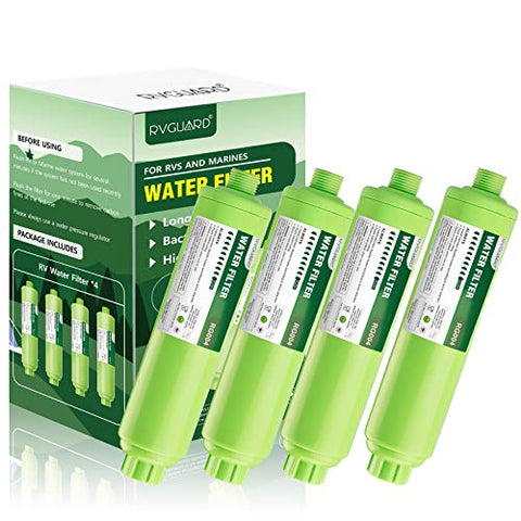 RVGUARD Inline RV Water Filter, NSF Certified, Reduces Odors, Bad Taste, Rust, Chlorine, Ideal for RV and Marine use, 4 Pack