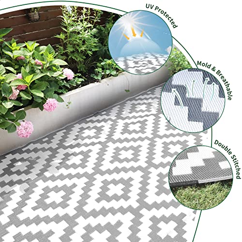 Load image into Gallery viewer, RVGUARD Outdoor Rugs, Reversible Patio Mat 9 x 18 ft, Waterproof Camping Rugs for Indoor/Outdoor, Patio, RV, Picnic, Beach, Backyard, Deck, Gray &amp; White
