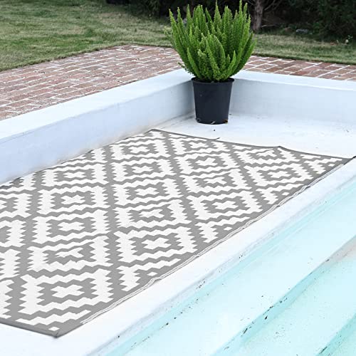 RVGUARD Outdoor Rugs, Reversible Patio Mat 9 x 18 ft, Waterproof Camping Rugs for Indoor/Outdoor, Patio, RV, Picnic, Beach, Backyard, Deck, Gray & White